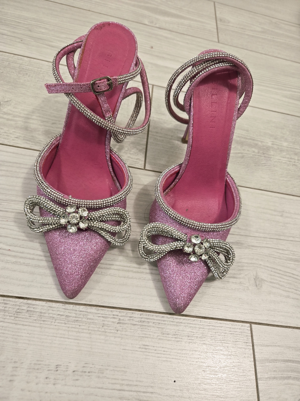 Billini Pink Glitter Rhinestone Wrap Heel Sandals US7